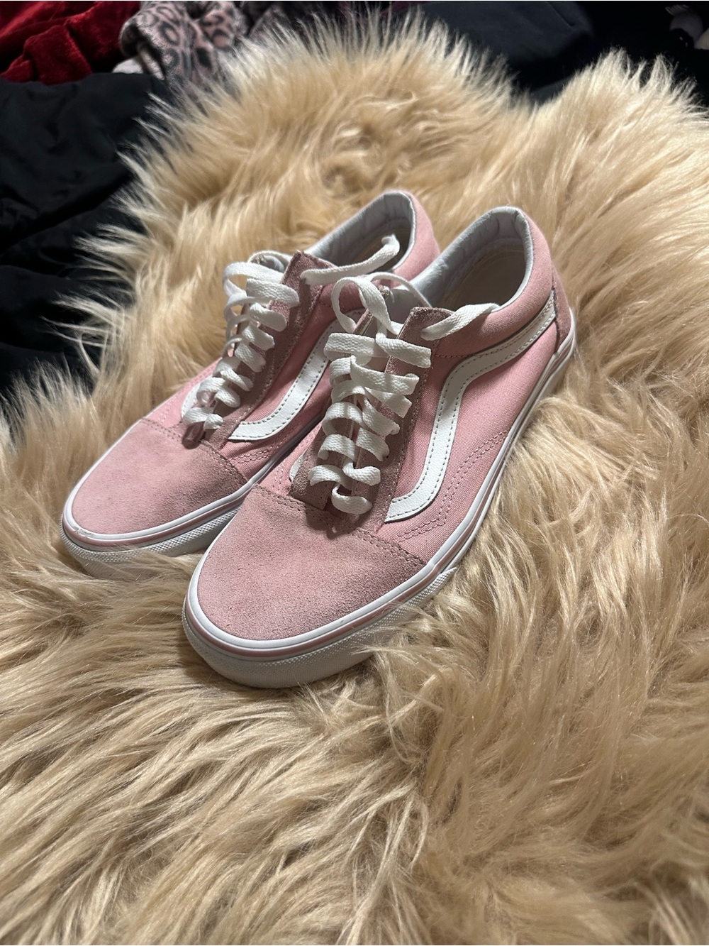 Vans Pink and White Low-Top Suede Sneakers - Women's